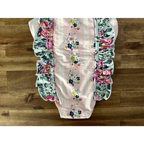 NWT SweetHoney Mary One Piece Swimsuit Regal Roses Pink Ruffle Floral Green 4T - Picture 4 of 9